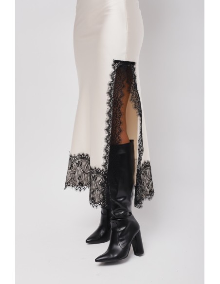 Saia longa em cetim com renda Maryley