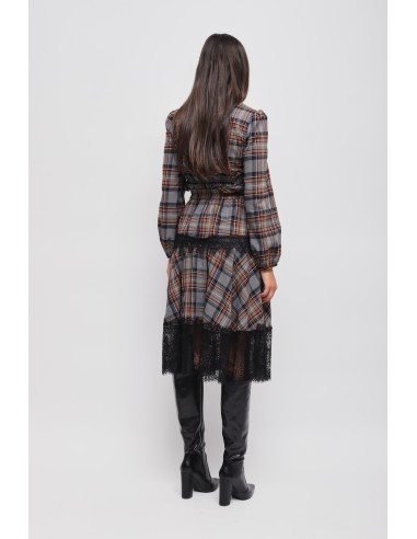 Saia xadrez com folhos e renda Maryley