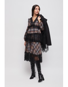 Saia xadrez com folhos e renda Maryley