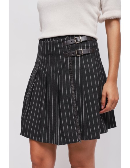 Minissaia plissada às riscas com tiras Maryley