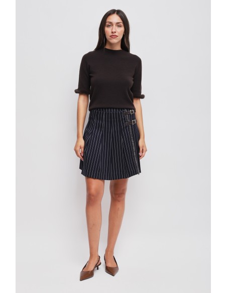 Minissaia às riscas plissada com cinturinhos Maryley