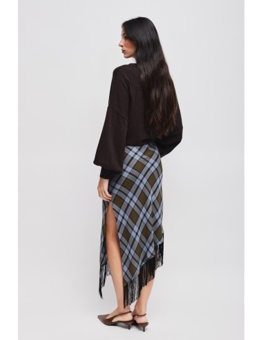 Saia xadrez com franjas e fenda Maryley
