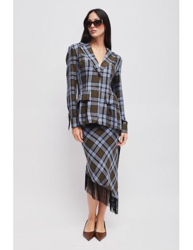 Saia xadrez com franjas e fenda Maryley