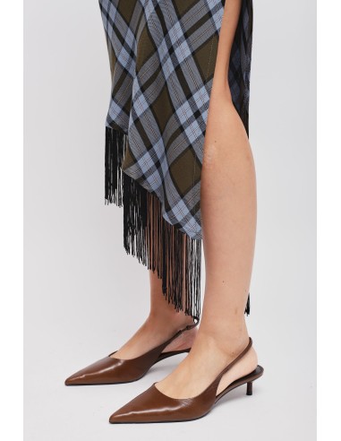 Saia xadrez com franjas e fenda Maryley