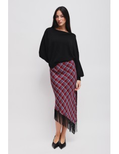 Saia xadrez com franjas e fenda Maryley 2