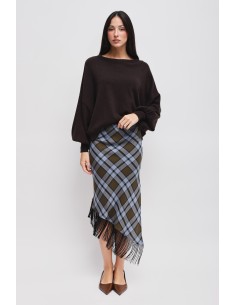 Saia xadrez com franjas e fenda Maryley