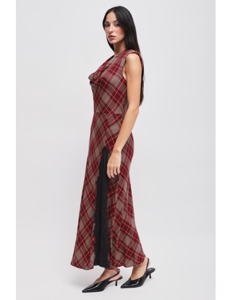 Vestido xadrez com decote drapeado Maryley