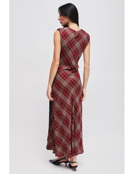 Vestido xadrez com decote drapeado Maryley