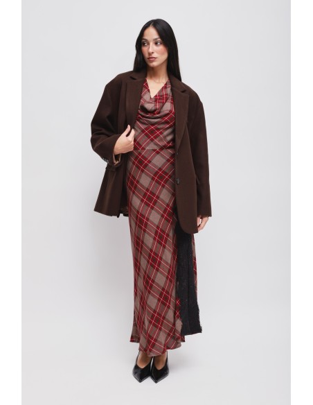 Vestido Xadrez Com Decote Drapeado Maryley