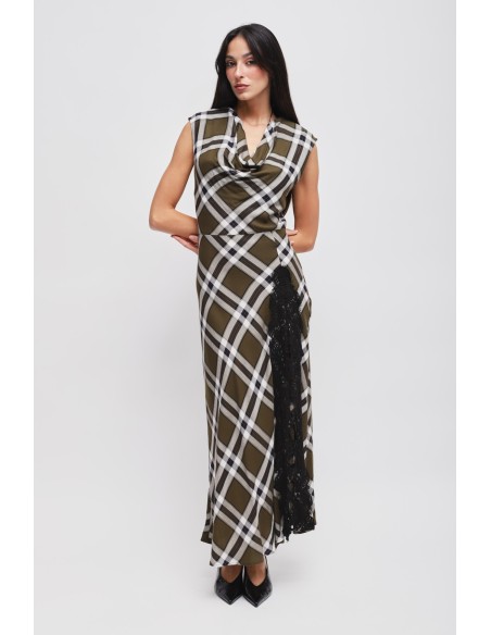 Vestido xadrez com decote drapeado Maryley