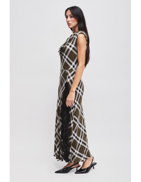 Vestido xadrez com decote drapeado Maryley