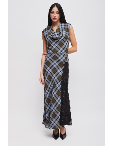 Vestido Xadrez com Decote Drapeado Maryley