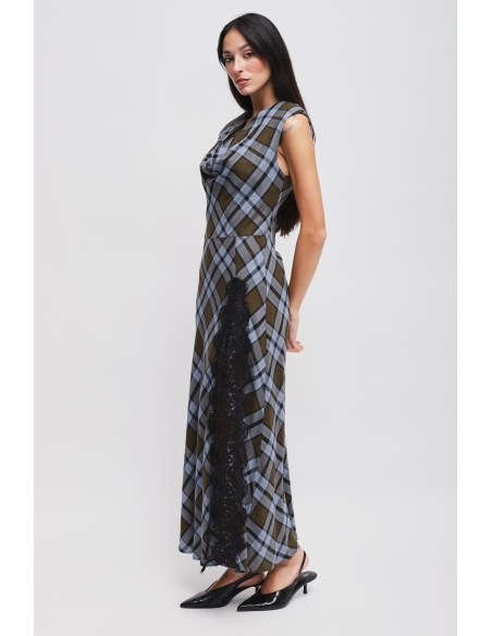 Vestido xadrez com decote drapeado Maryley