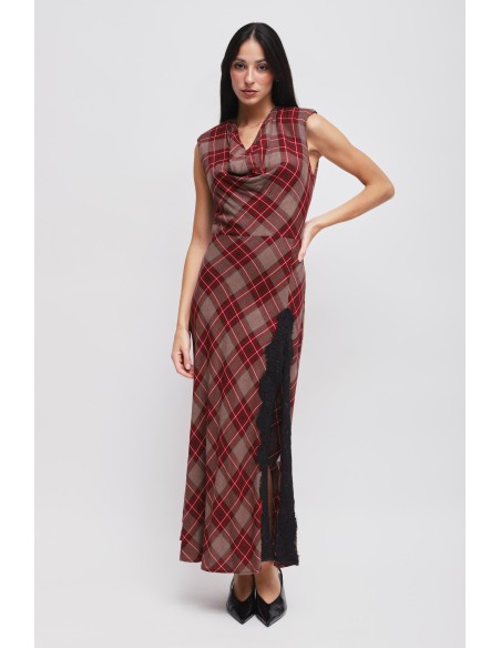 Vestido Xadrez Com Decote Drapeado Maryley