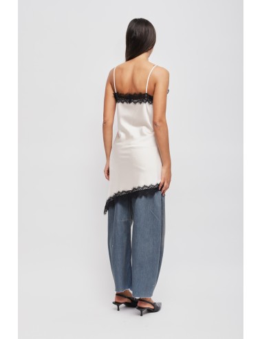 Vestido Satinado Assimétrico com Renda Maryley