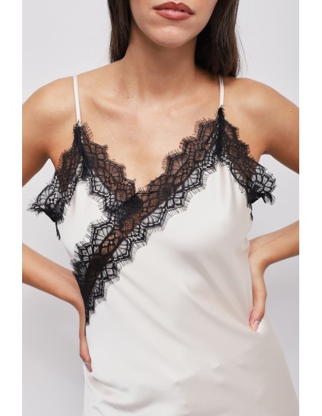 Vestido Acetinado Assimétrico Com Renda Maryley