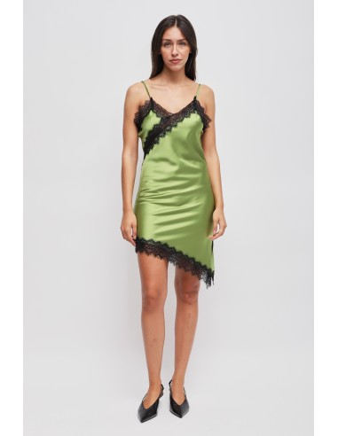 Vestido satinado assimétrico com renda Maryley