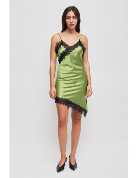 Vestido satinado assimétrico com renda Maryley