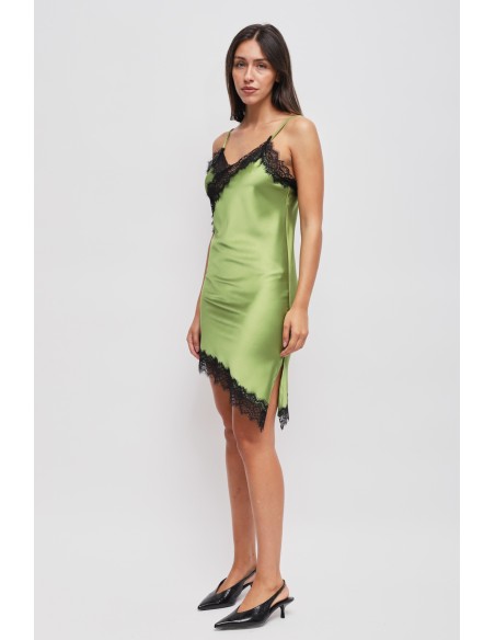 Vestido Acetinado Assimétrico com Renda Maryley