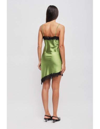 Vestido assimétrico em cetim com renda Maryley