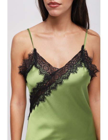 Vestido Assimétrico em Cetim com Renda Maryley