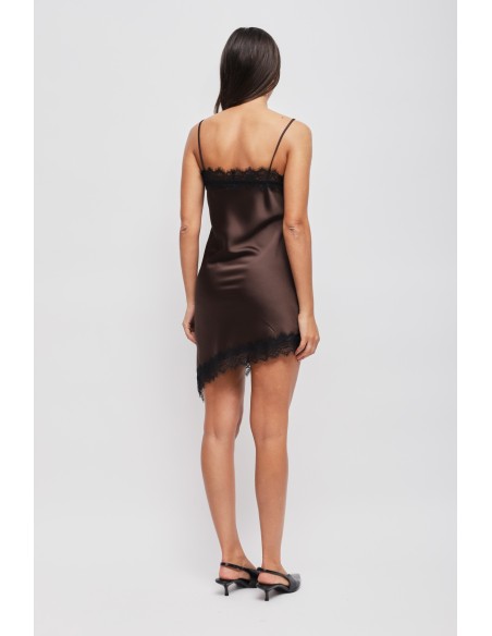 Vestido Acetinado Assimétrico Com Renda Maryley