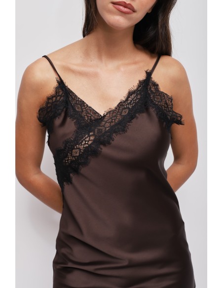 Vestido Acetinado Assimétrico com Renda Maryley