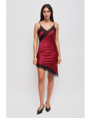 Vestido acetinado assimétrico com renda Maryley