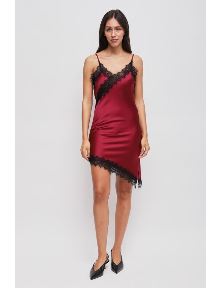 Vestido acetinado assimétrico com renda Maryley