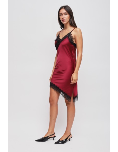 Vestido Acetinado Assimétrico com Renda Maryley