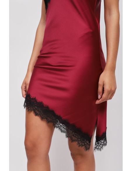 Vestido Acetinado Assimétrico com Renda Maryley