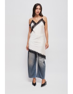 Vestido Acetinado Assimétrico Com Renda Maryley