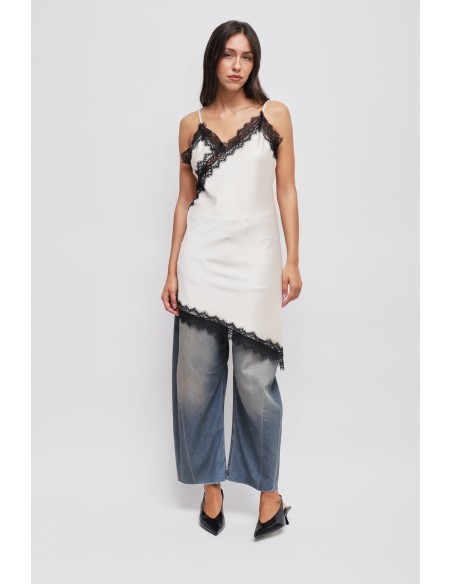 Vestido Acetinado Assimétrico Com Renda Maryley