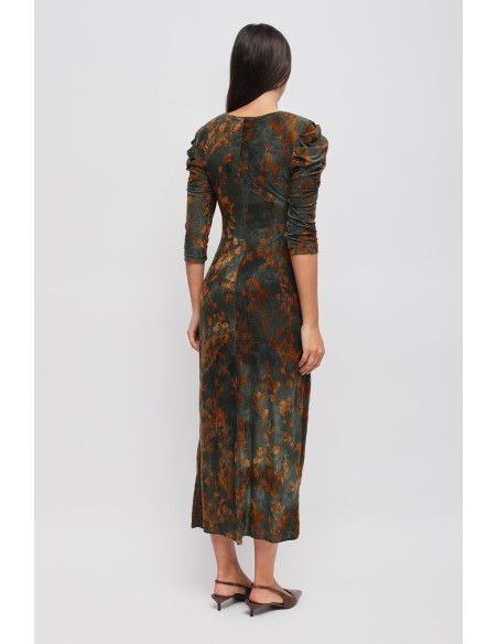 Vestido longo em veludo estampado Maryley