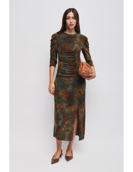 Vestido Longo em Veludo Estampado Maryley