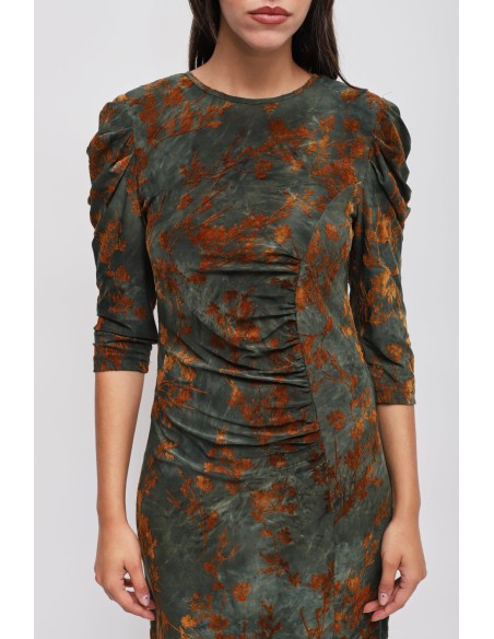 Vestido Longo Em Veludo Estampado Maryley