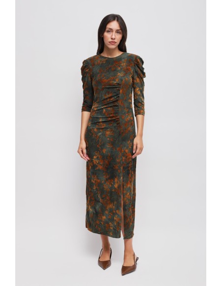 Vestido Longo em Veludo Estampado Maryley