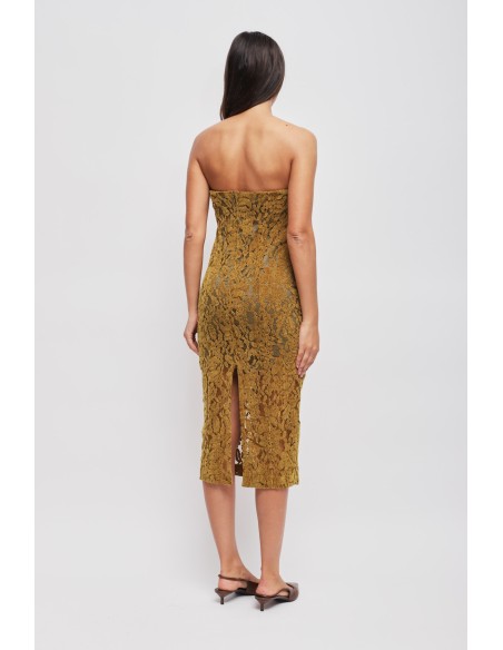 Vestido de renda sem alças com strass Maryley