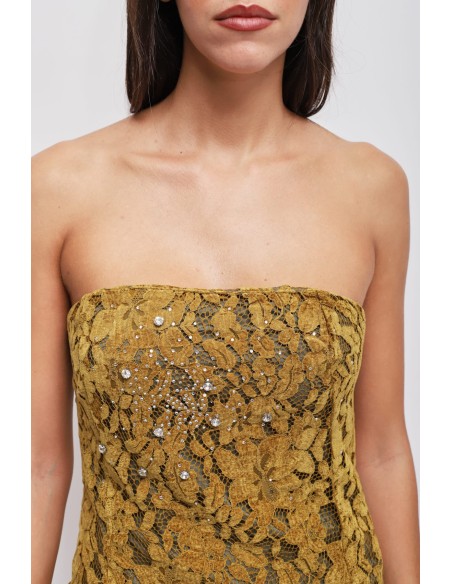 Vestido De Renda Sem Alças Com Strass Maryley