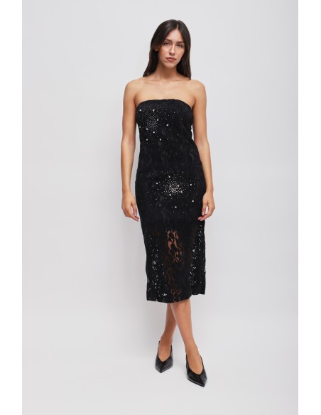 Vestido de Renda Sem Alças com Strass Maryley