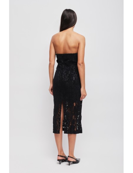 Vestido em renda sem alças com strass Maryley