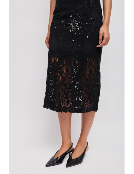 Vestido em renda sem alças com strass Maryley