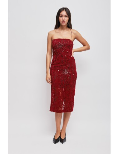 Vestido de renda sem alças com strass Maryley