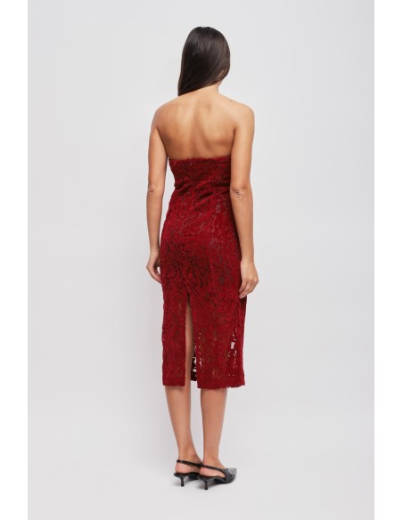 Vestido em renda sem alças com strass Maryley