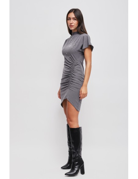 Vestido Curto Drapeado com Strass Maryley
