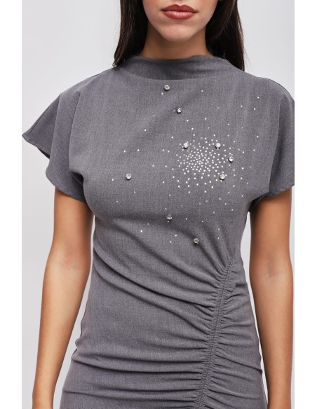 Vestido Curto Drapeado Com Strass Maryley