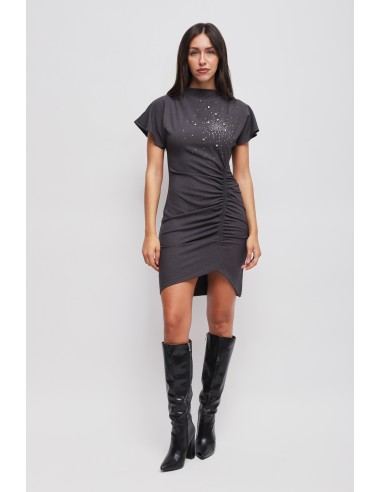 Vestido Curto Drapeado com Strass Maryley