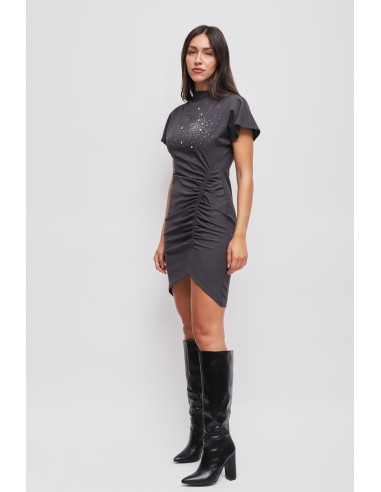 Vestido Curto Drapeado com Strass Maryley