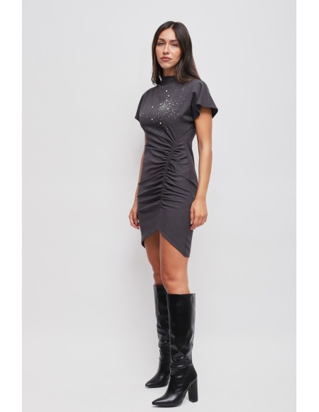 Vestido Curto Drapeado com Strass Maryley