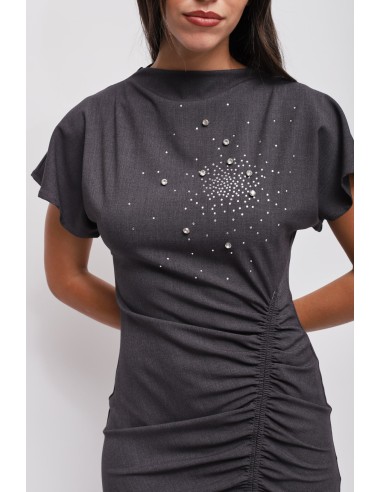 Vestido Curto Drapeado com Strass Maryley